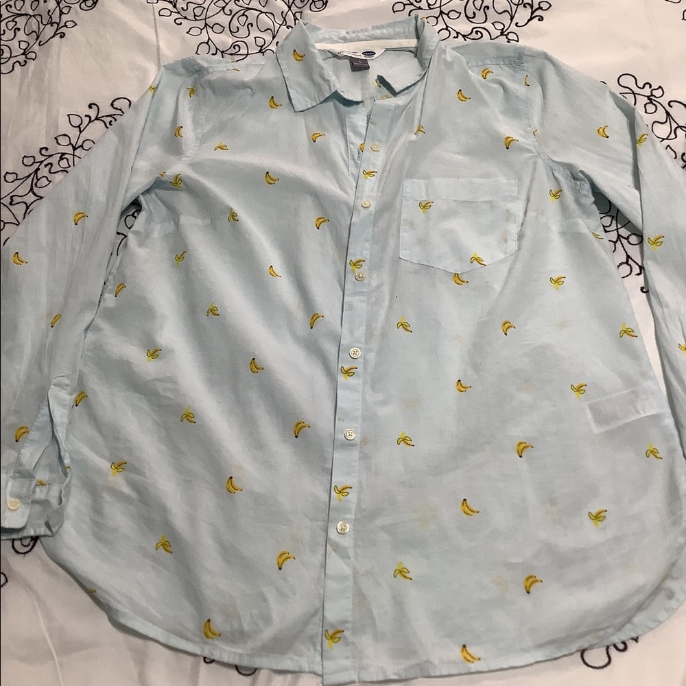 Old Navy Banana Print Button Down Top Blouse